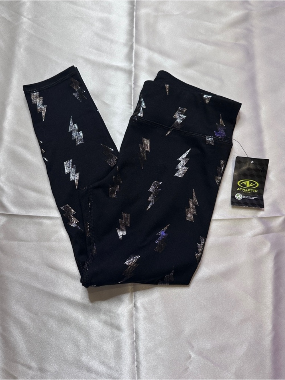 Athletic Works Girls Black Lightning Bolt Leggings